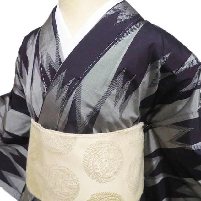 小紋 着物 未使用 リサイクル 正絹 袷 カジュアル 銘仙 絣模様