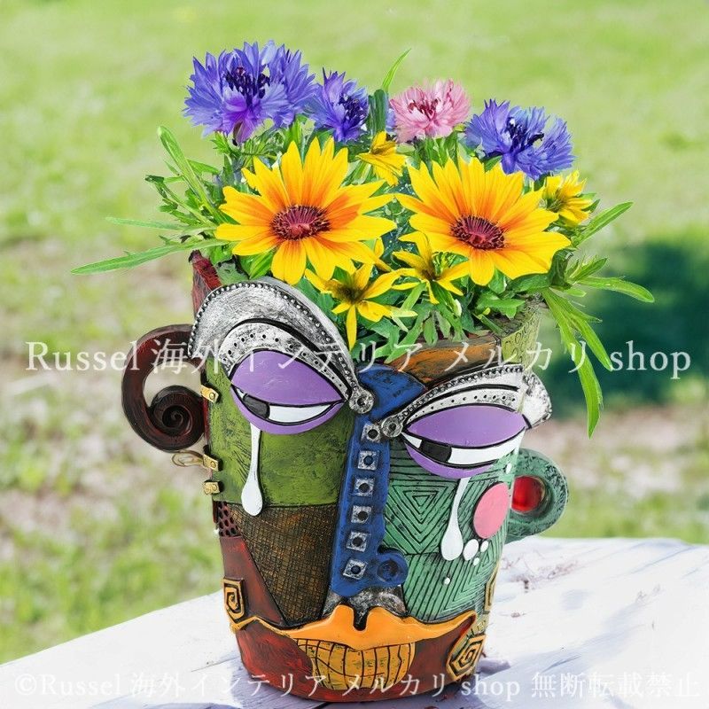 プランター ユニークな顔 植木鉢 鉢植え カラフル 樹脂 庭 面白い ガーデニング 雑貨 ガーデン雑貨 ガーデンインテリア ガーデン インテリア 庭の装飾 お洒落 おしゃれ 8-14