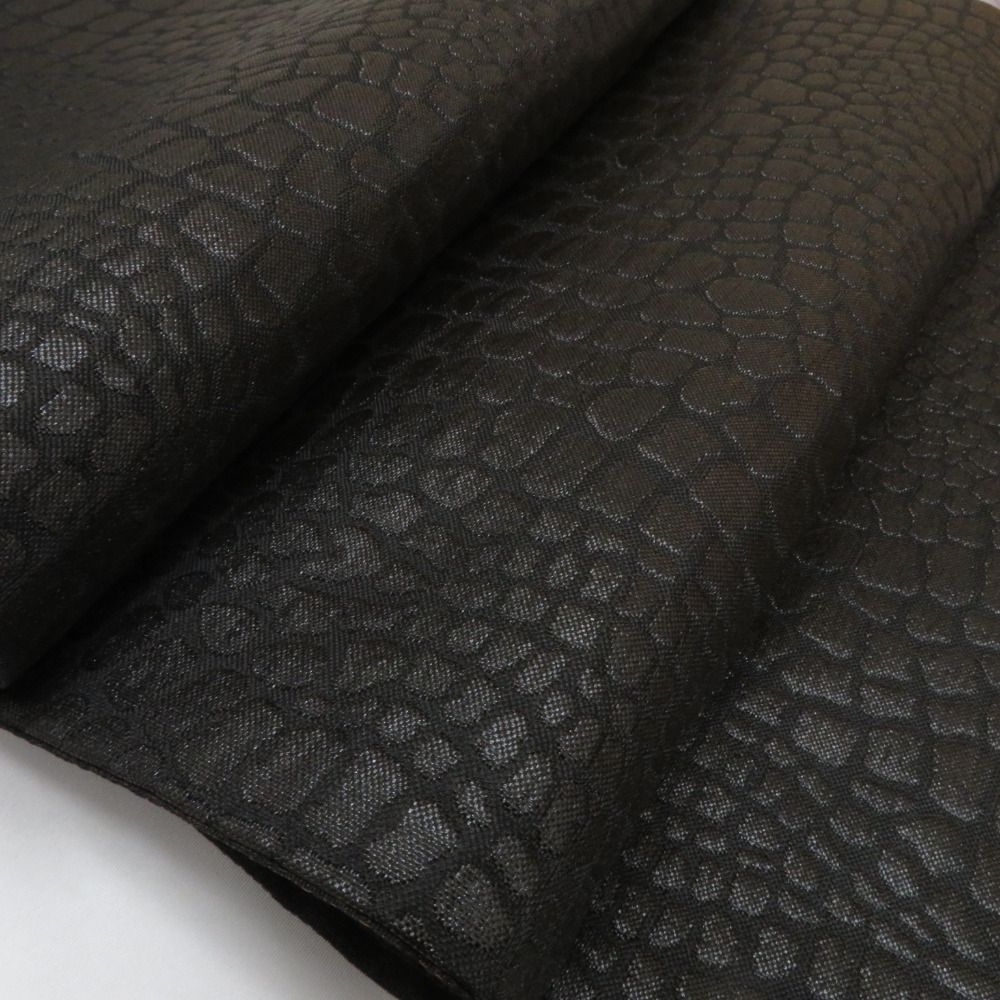 袋帯 振袖用 レザー型押し調 黒色 全通柄 ポリエステル フォーマル