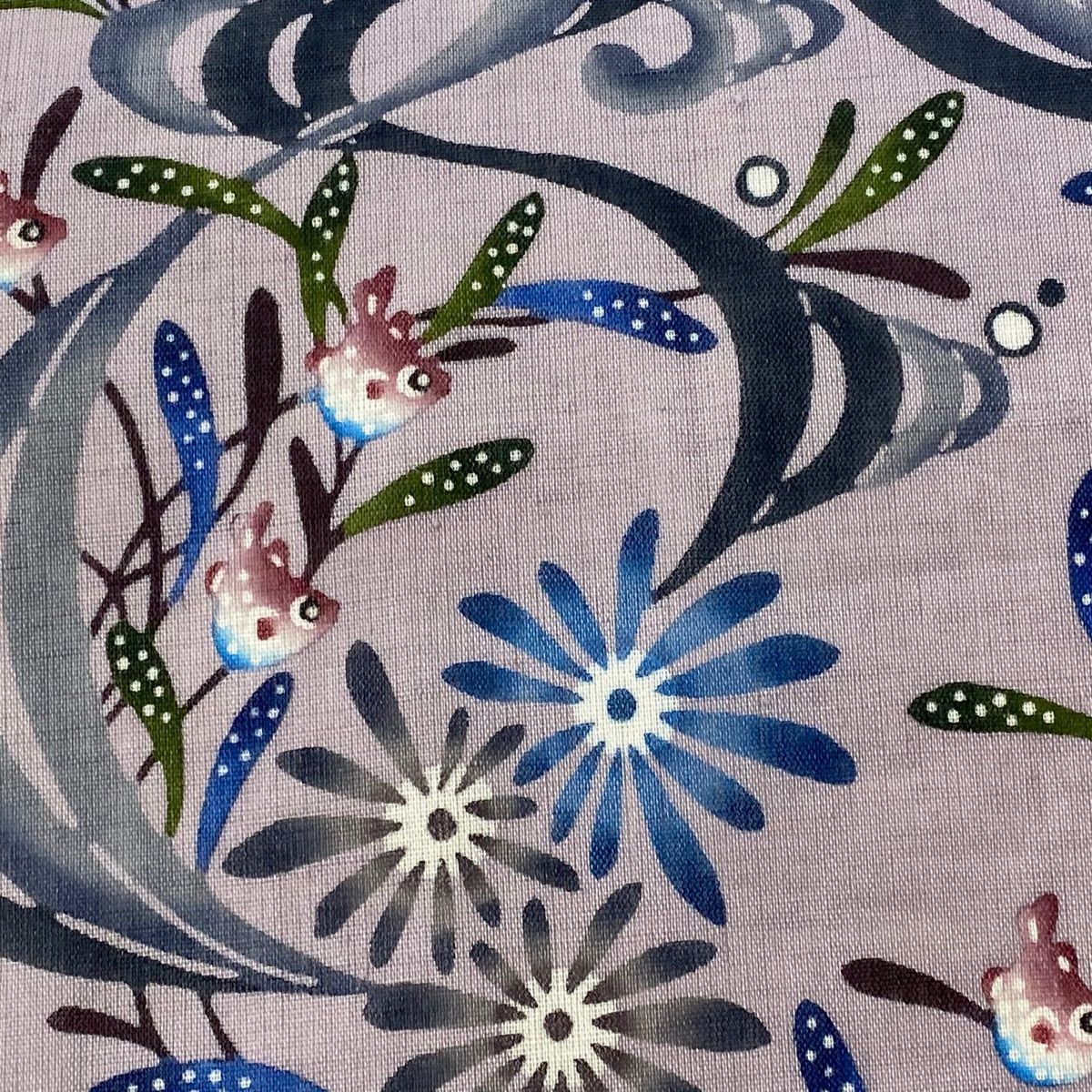 名古屋帯 逸品 城間栄順 落款 夏帯 夏紬地 フグ 水草 ぼかし