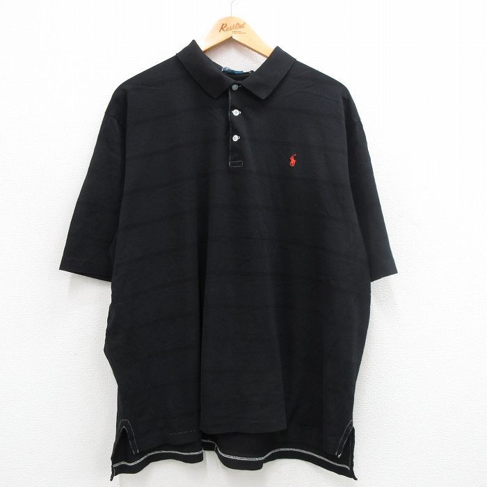 XL/古着 ラルフローレン 半袖 ブランド ポロ シャツ メンズ 90s ワンポイントロゴ GOLF 鹿の子 大きいサイズ コットン 黒 ブラック 24jun24