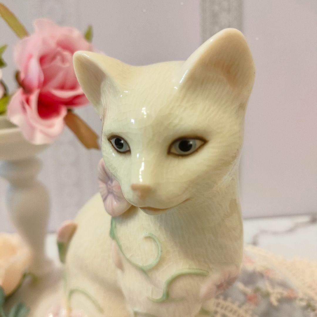 大きなサイズ LENOX レノックス 猫 白猫 陶器 置物 花 キャットCat