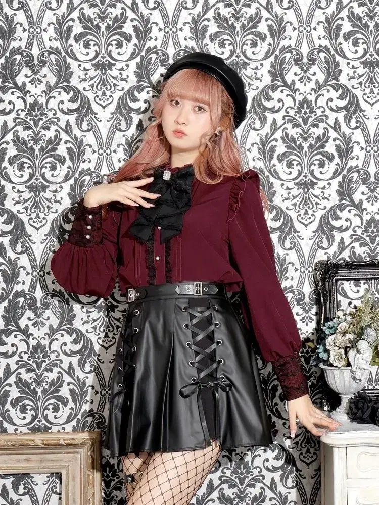 ノエミー ゴシック フリル ブラウス ワイン バーガンディ 地雷系