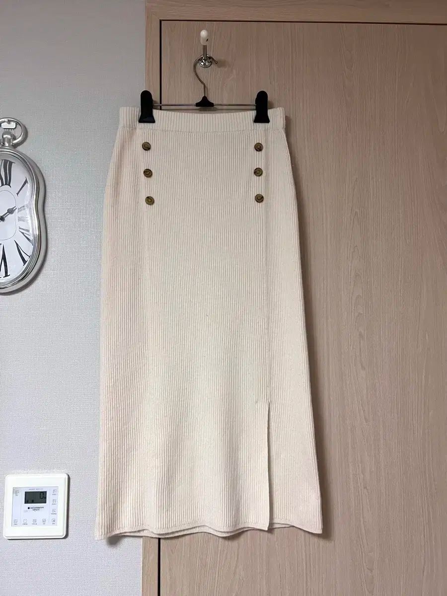 22 年 The HANDSOME DKNY ウール カシミヤ ボタン ニット スカート リブ スリット スカート ロング丈