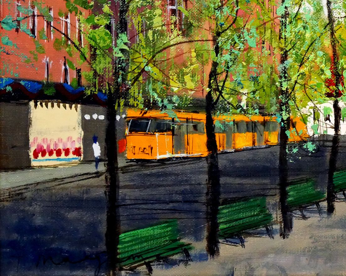 阪倉宜暢「運河の橋のたもと（オランダ・アムステルダム）」15号油彩,古い街並み 阪倉宜暢「運河の橋のたもと（オランダ・アムステルダム）」15号