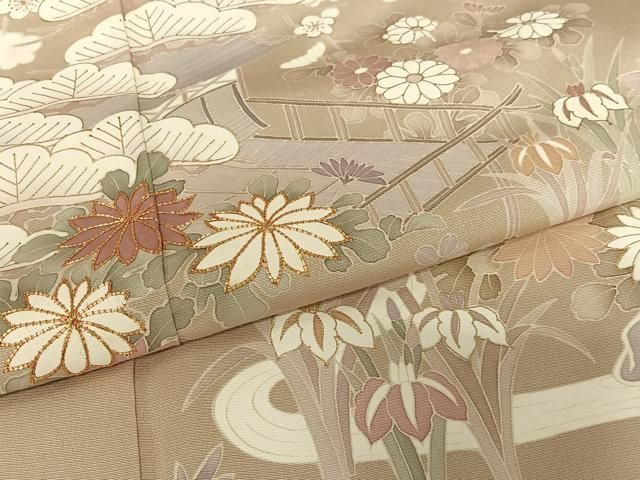 平和屋着物○訪問着 友禅 駒刺繍 松竹梅風景文 金彩 正絹 逸品