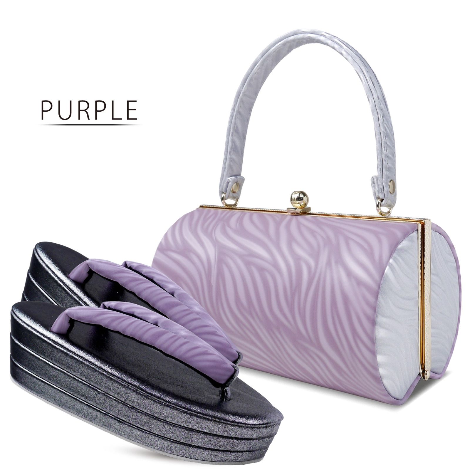 マッド素材が美しい 3枚芯 7.5cmのヒール 草履バッグセット 墨流し