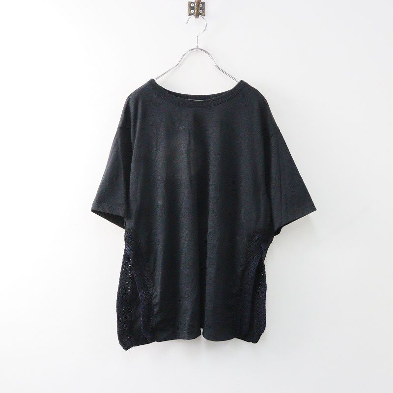 2023SS ビアズリー BEARDSLEY かぎ針サイドスリットTシャツ F/ブラック カットソー トップス【2400013938105】 値下げ】2023SS ビアズリー BEARDSLEY かぎ針サイドスリットTシャツ F