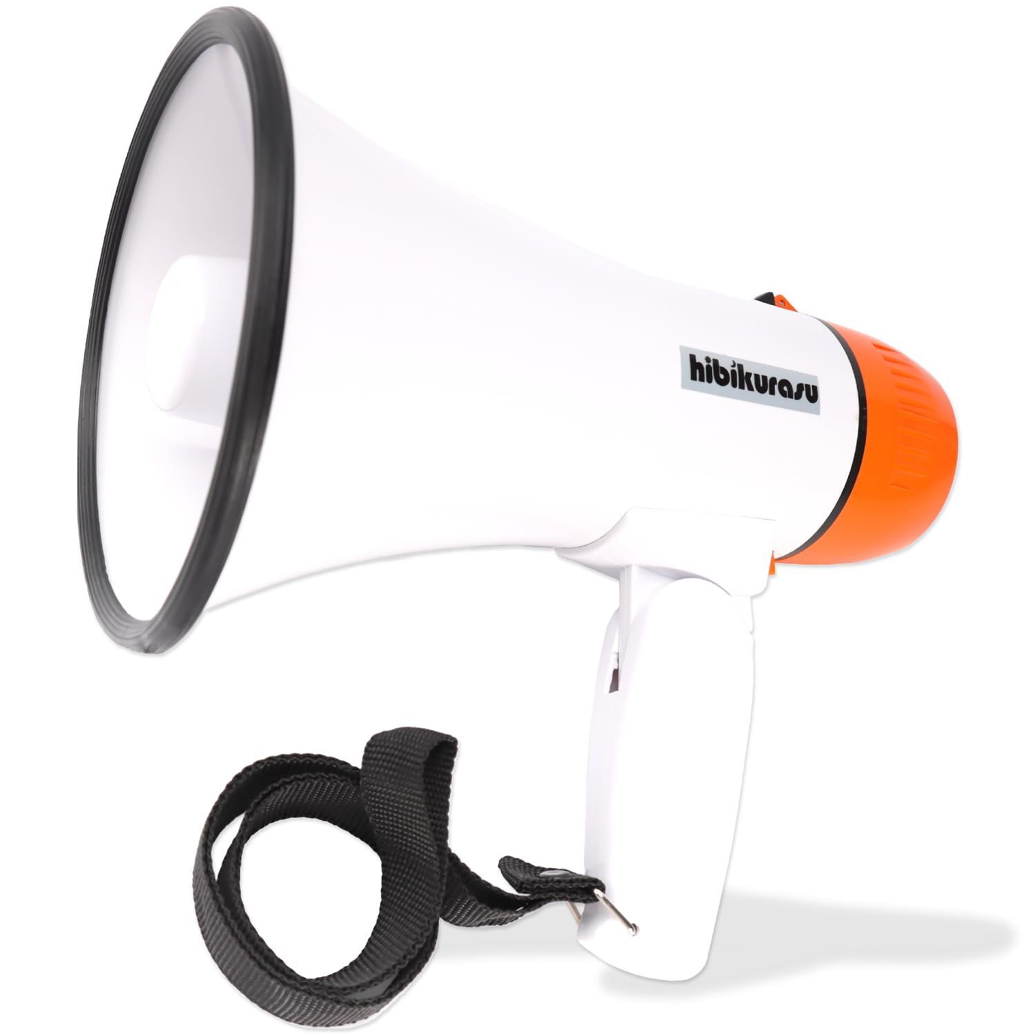 hibikurasu メガホン 拡声器 録音 再生 機能付き ２０W サイレン コンパクト ハンドストラップ ハンディメガホン ハンドメガホン 単２ 乾電池 電池式 録音再生機能 電子音サイレン 電池式