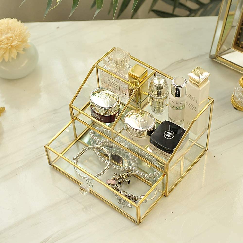 透明化粧品収納ボックス - ガラス製、耐久性抜群、整理が簡単 透明化粧品収納ボックス - ガラス製、耐久性抜群、整理が簡単