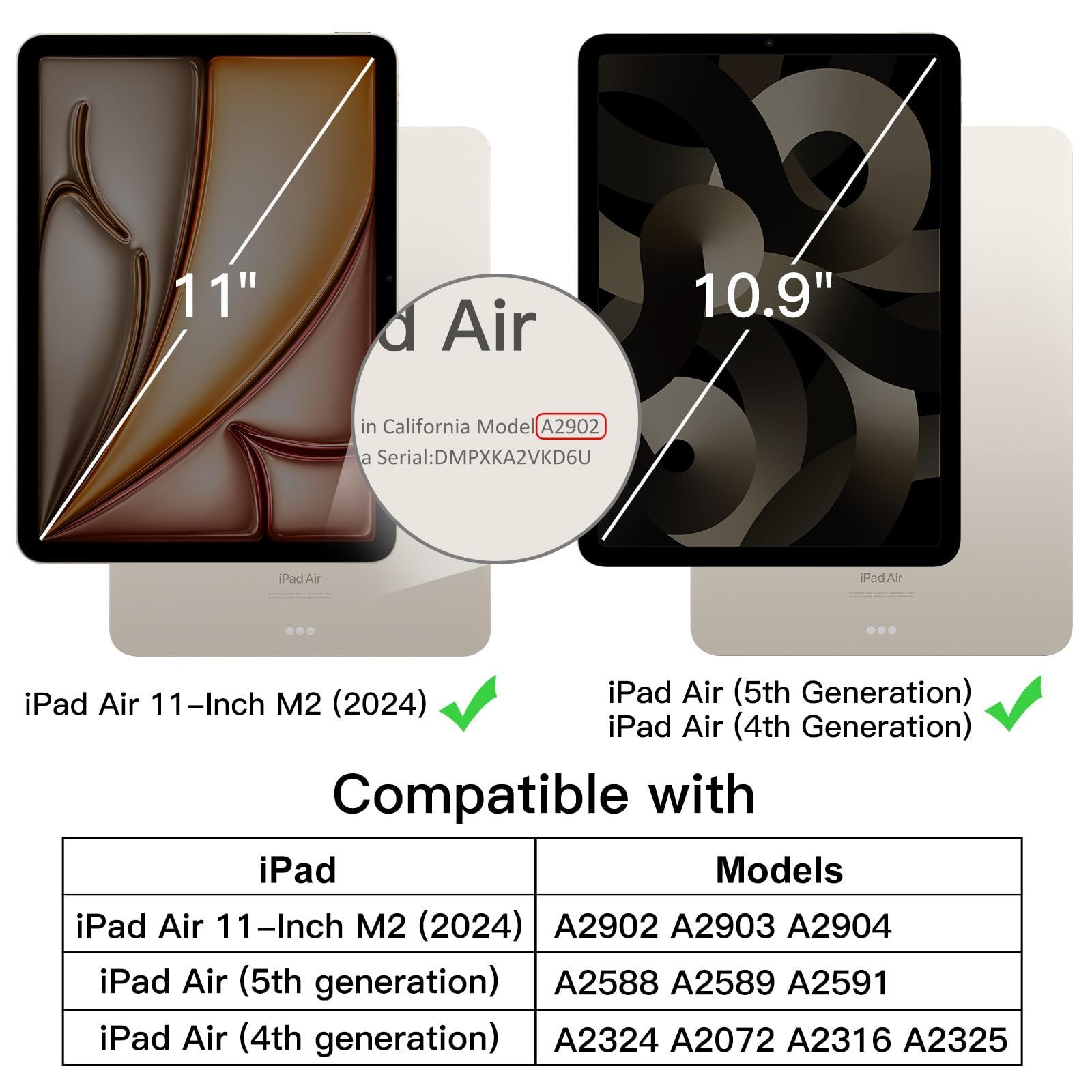 【特価商品】JEDirect iPad Air 11 インチ M2 (2024)、iPad Air 5/4 ケース (10.9 インチ、2022/2020モデル、 第5/4世代用)、PU レザー フォリオ タブレット保護カバー Pencil収納可能 & ポケッ