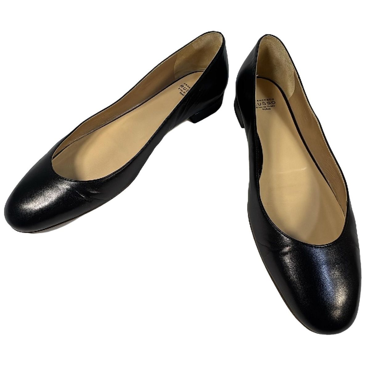 【偽造品10倍補償】公式正規品！FRANCESCO RUSSO(フランチェスコルッソ) フラットシューズ 38 1/2 レディース - 黒 レザー 保育園 ブーツ