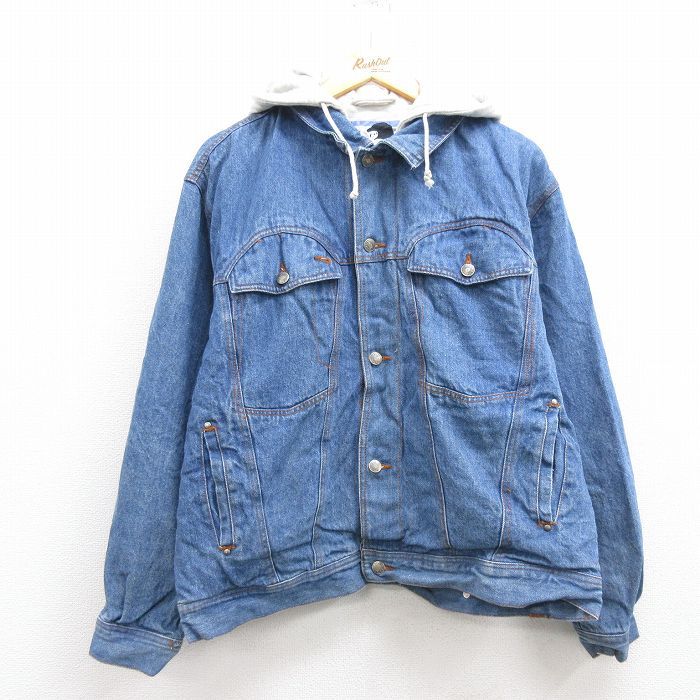 XL/古着 長袖 ジージャン パーカー メンズ 90s 紺 ネイビー 22nov18 中古 アウター Gジャン デニム ジャケット