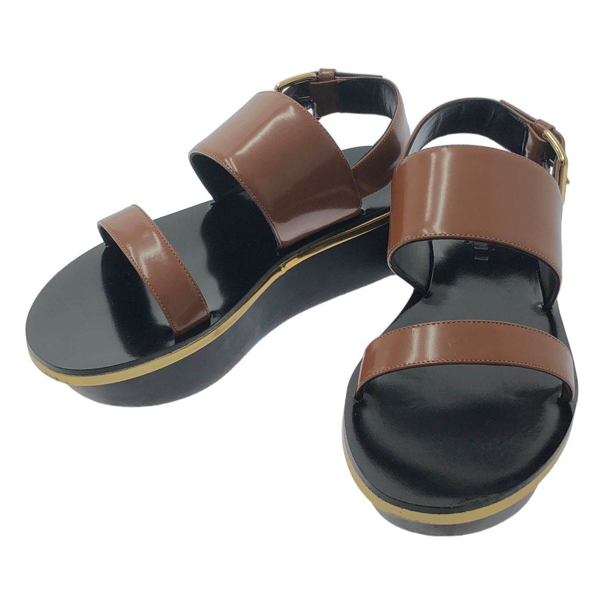 MARNI | マルニ | レザーストラップ プラットフォーム サンダル | 37 | ブラウン | レディース
