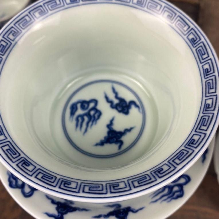 景徳鎮 青花宝相三才蓋碗 茶碗 煎茶器 茶道具 新品未使用 景