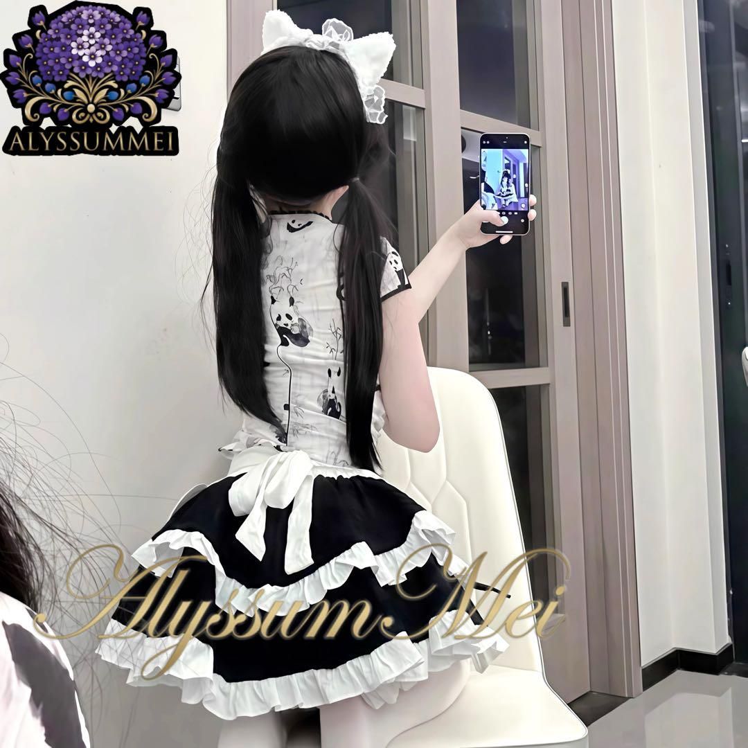 ゴスロリ ロリータメイド服 ワンピース チャイナ ドレス パンダ エプロン M エプロン付きセクシー可愛いパンダチャイナメイド服コスプレ衣装 中華