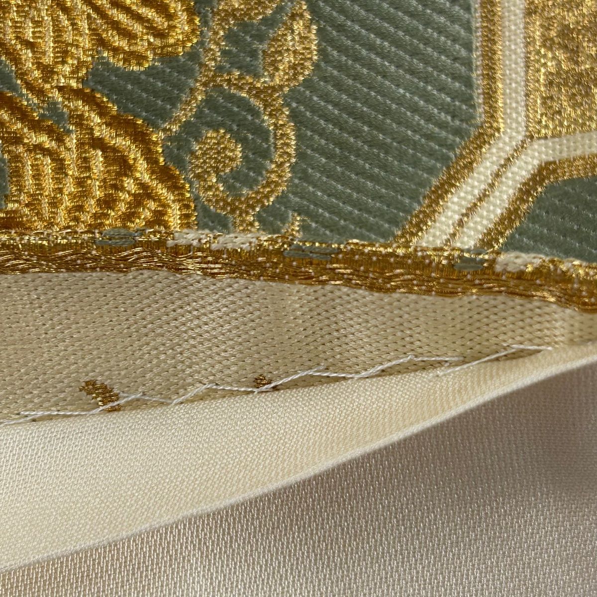 袋帯 秀品 華文 向かい鳥 金糸 刺繍 紫 六通 正絹 【中古