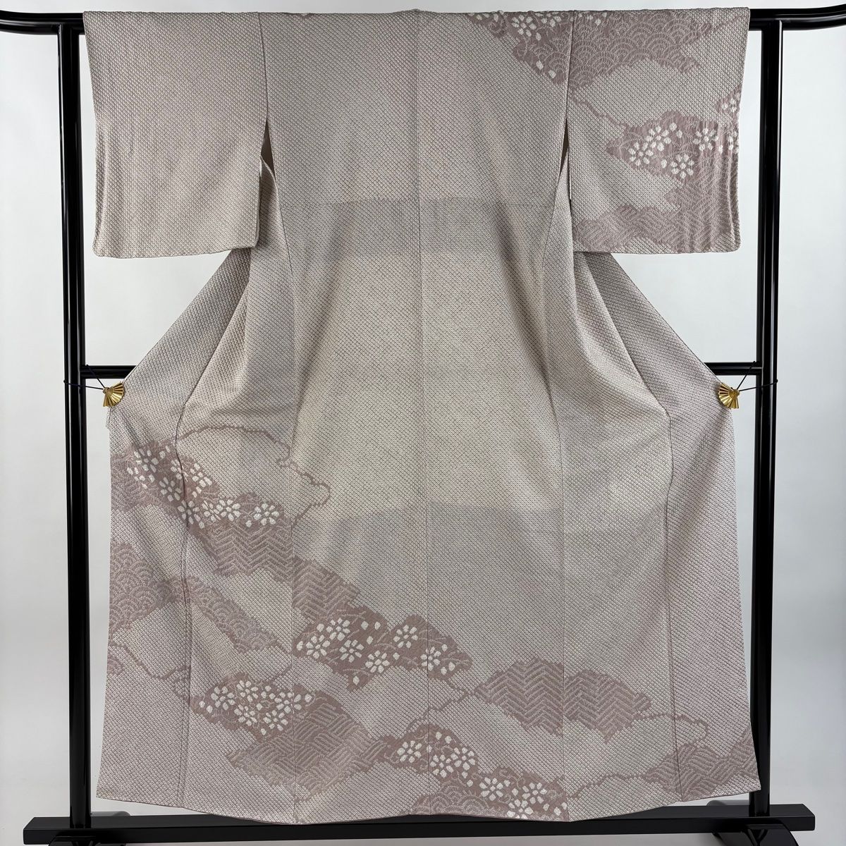 訪問着 身丈153cm 裄丈60cm S 袷 ますいわ屋 花 青海波 絞り 薄小豆 正絹 秀品