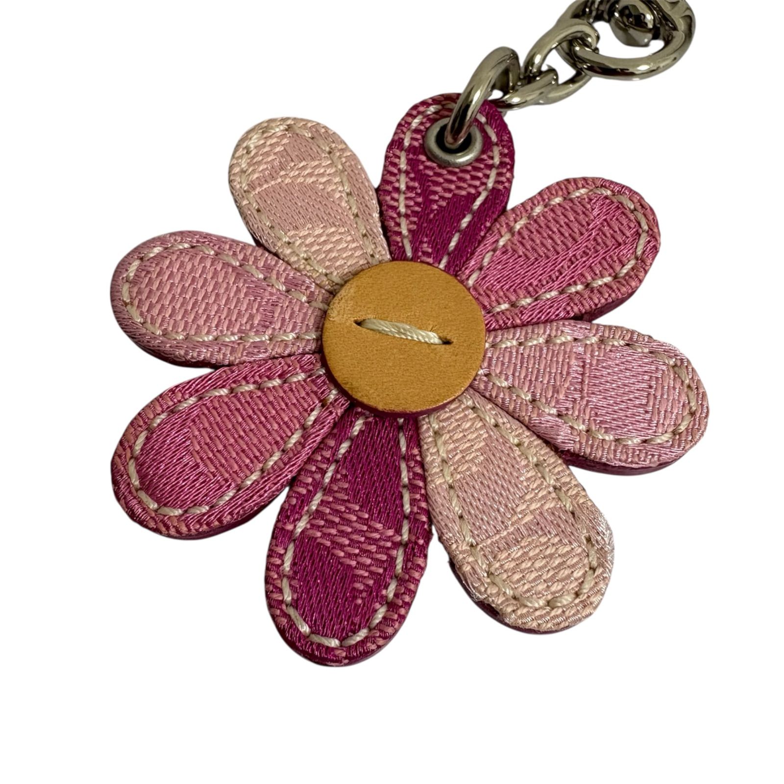 級 Coach Multicolor Flower Daisy Signature Bag Cham コーチ マルチ ピンク フラワーチャーム シグネチャー