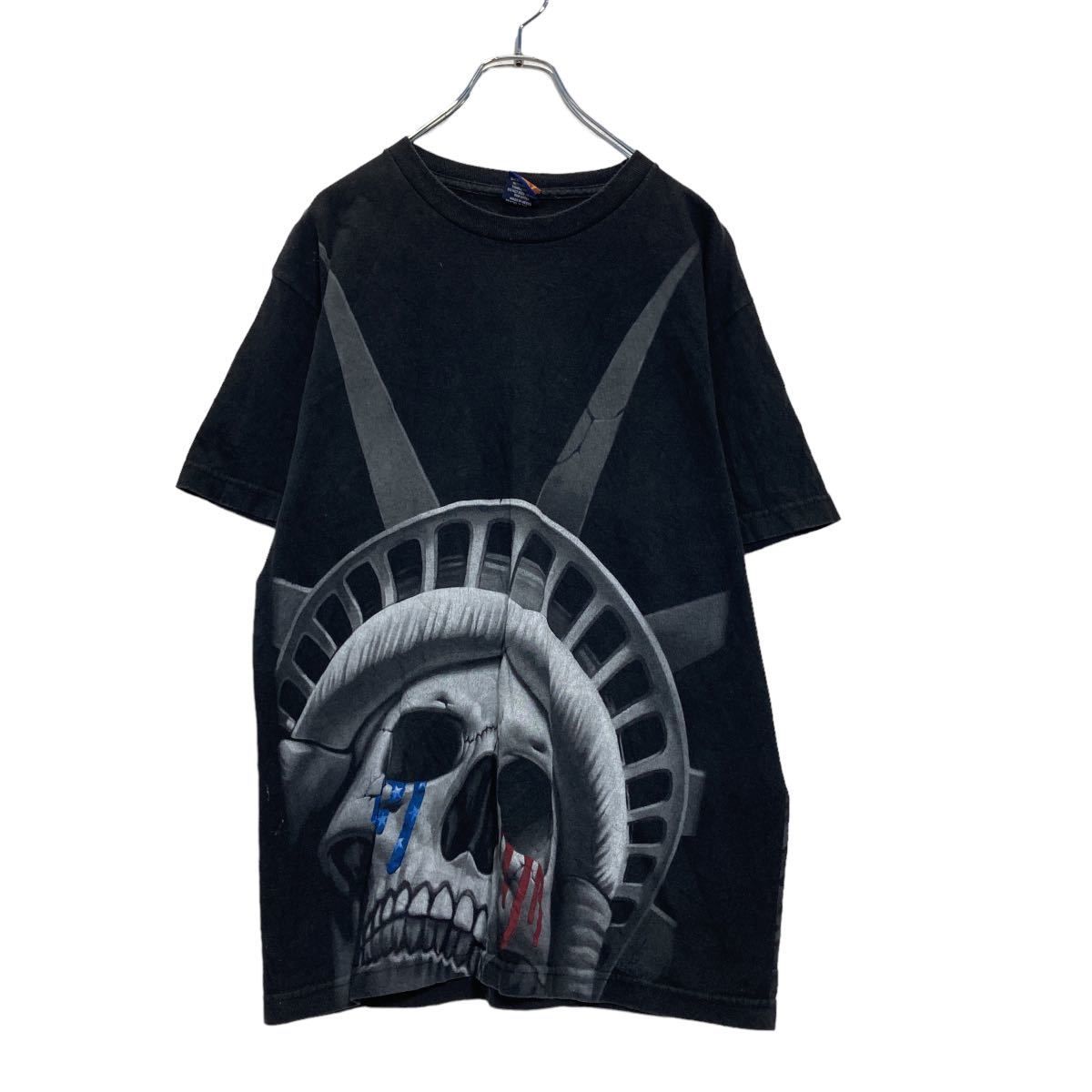 半袖 プリント Tシャツ L～ ブラック グレー スカル 自由の女神