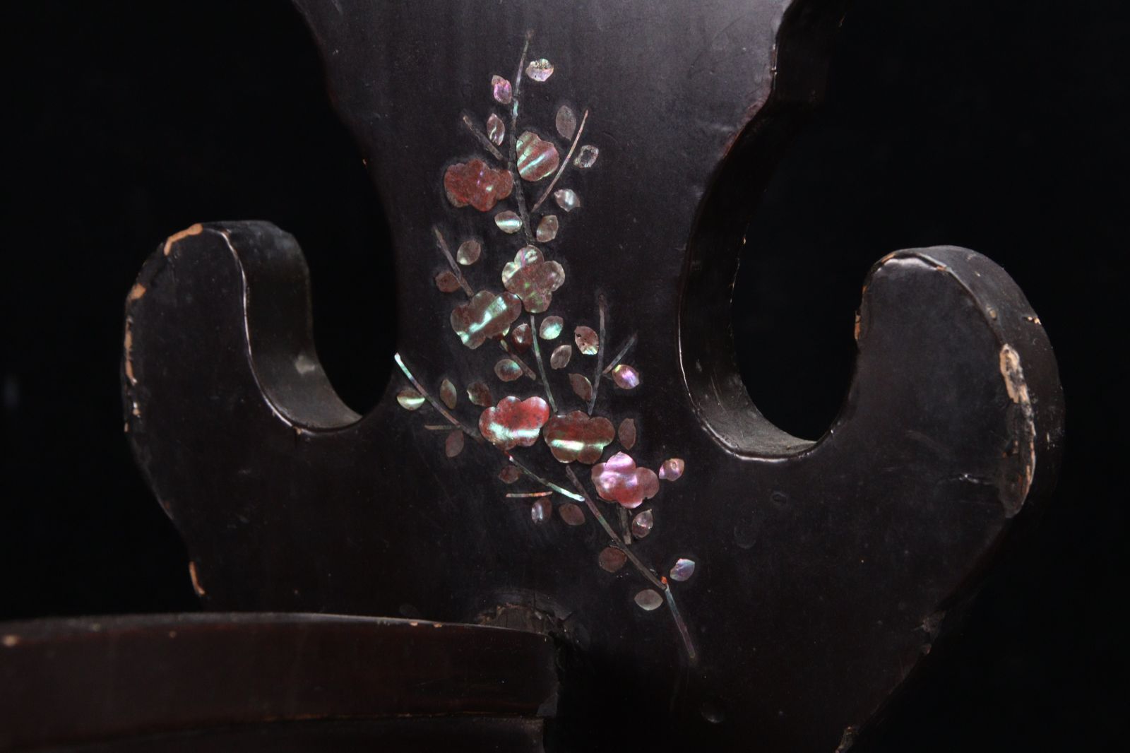 黒漆 螺鈿細工 賢人草花文刀掛 50cm 細密細工 萩 武具骨董 唐物 骨董