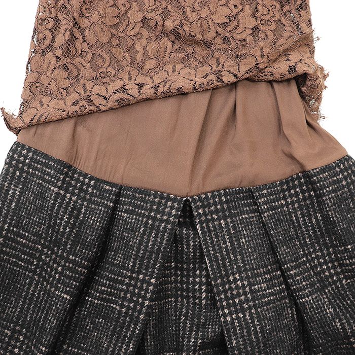  DOLCE GABBANA ドルチェアンドガッバーナ ワンピース ノースリーブ 花柄 レース ウールメルトン フローラル グレンチェック ドッキング ボックスプリーツ ドレス レディース サイズ 38 ブラウン ブラック 茶 黒 イタリア製 その他 その他