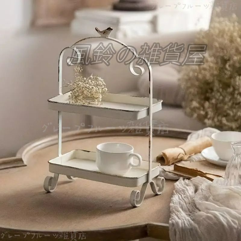 アイアン2段トレイ／ホワイトアイアン飾り台／鳥雑貨／フレンチカントリー／新品 新品・未使用 プランタースタンド 鳥 フレンチカントリー風 2段