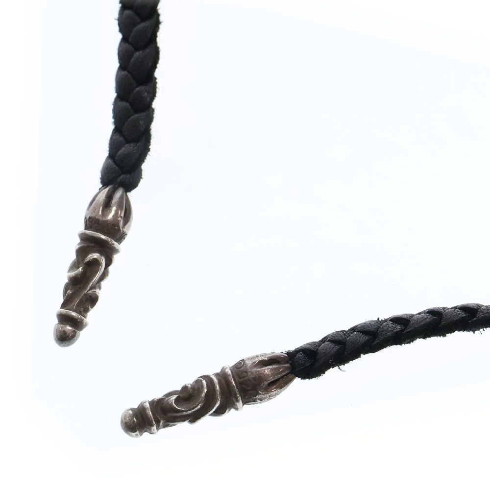 CHROME HEARTS クロムハーツ LEATHER BRAID SCROLL ネックレス レザーブレイドネックレス ブラック|シルバー BCA377