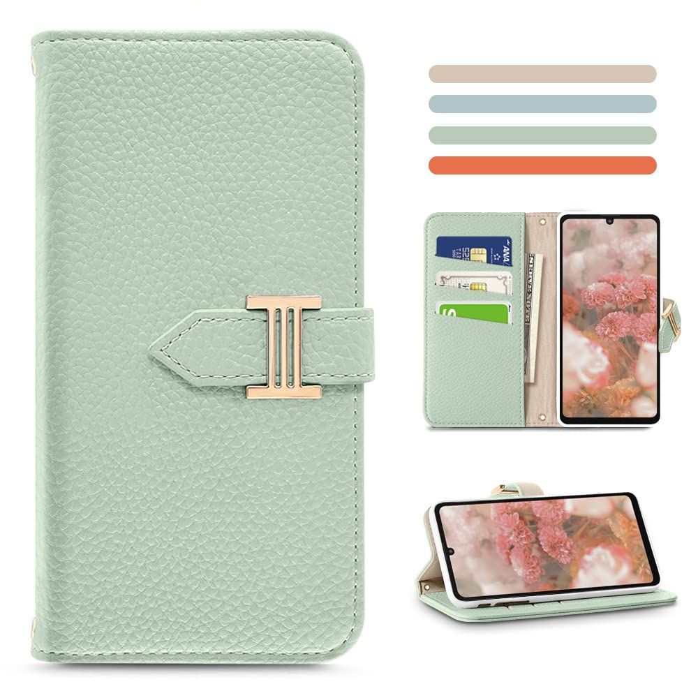 【在庫セール】高級PU カード収納 女性 肌感レザー 上品 レトロ マグネット式 ウッシュ3 アクオス スタンド機能 シンプル 美しい 360衝撃吸収 A302SH かわいい ストラップホール付き エレガント