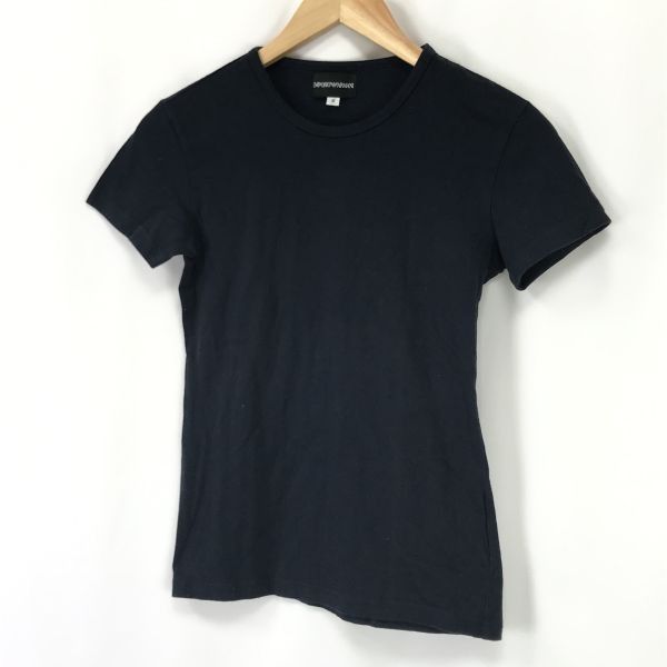 正規代理店|日本製 エンポリオアルマーニ|EMPORIO ARMANI 箔1プリント|Tシャツ レディースS|黒|black Tops|Shirts|Made in Japan◆cBH870-c