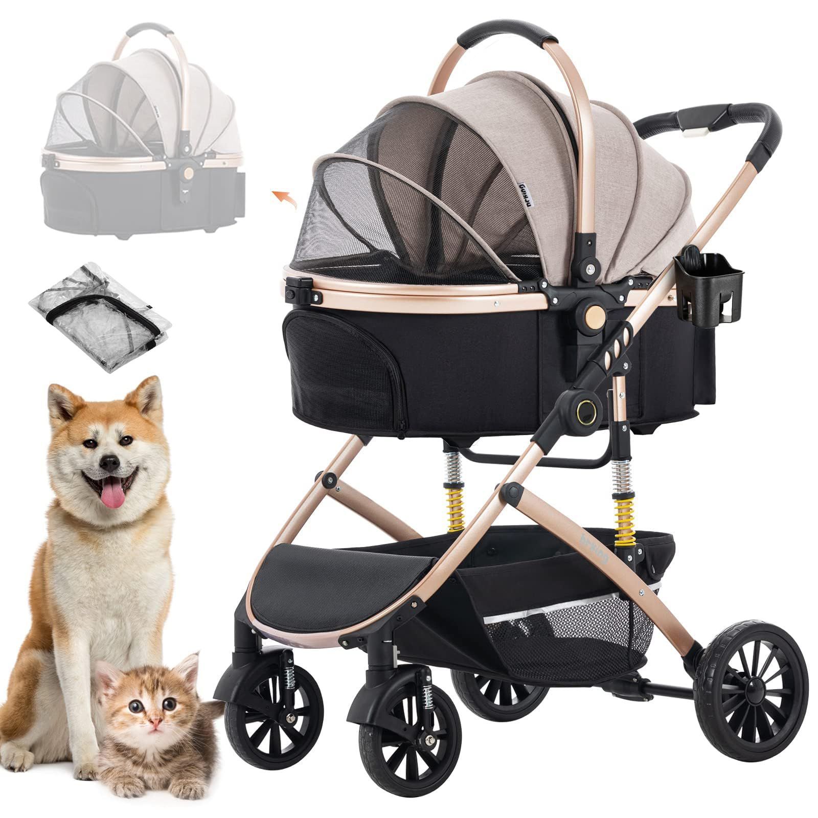 【人気商品】3way 犬用ベビーカー 折りたたみ 両対面式 ペットキャリー 中型犬 猫犬兼用 分離型 多頭飼い対応 ペットバギー 4輪 前輪360°回転 ペットカート 後輪ブレーキ付 組み立て簡単 お出かけ 介護用 LPOTIUS 猫カート 犬バギー 耐荷重2