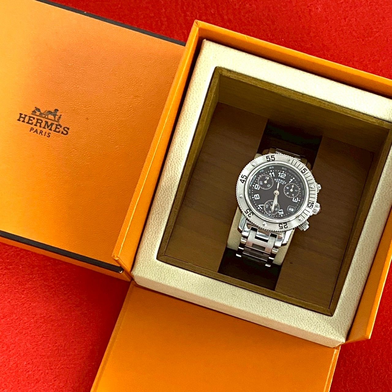 稼働品 極 美品 箱付き HERMES エルメス クリッパー デイト