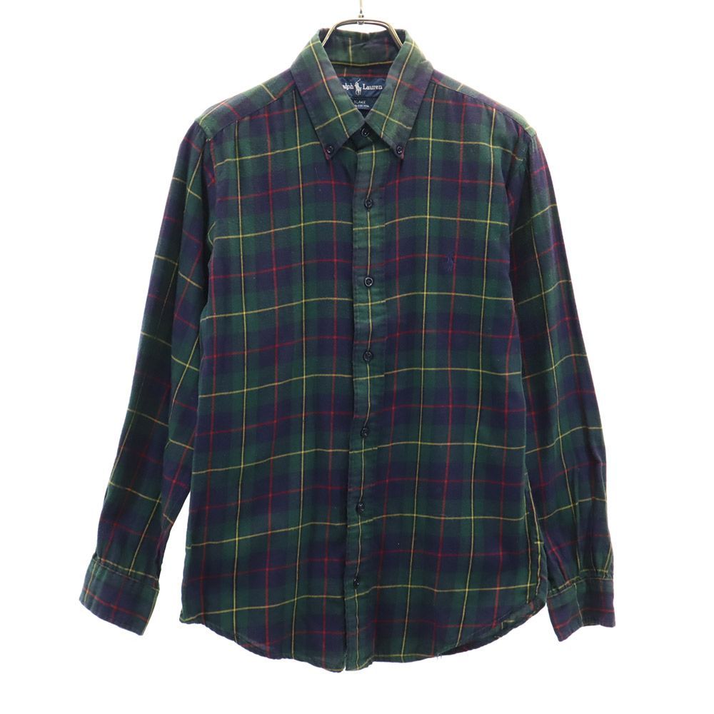 ラルフローレン 90s オールド チェック柄 長袖 ボタンダウンシャツ M グリーン系 RALPH LAUREN メンズ 古着 【240215】