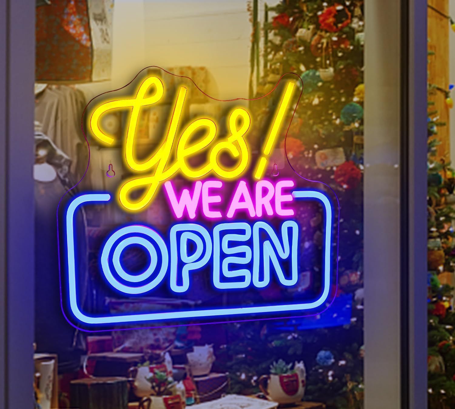 ネオンサイン YES WE ARE OPEN ホーム 部屋 店舗装飾 壁掛け 居酒屋 喫茶店 花屋 店舗看板 インテリアライト LEDネオン管 A024