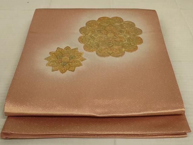 美品❗二重太鼓の付け帯⭐金泥 スワトウ刺繍 雪輪×花模様 お太鼓柄 3245 平和屋着物◎中国三大刺繍 汕頭刺繍 スワトウ刺繍 太鼓柄袋帯 正