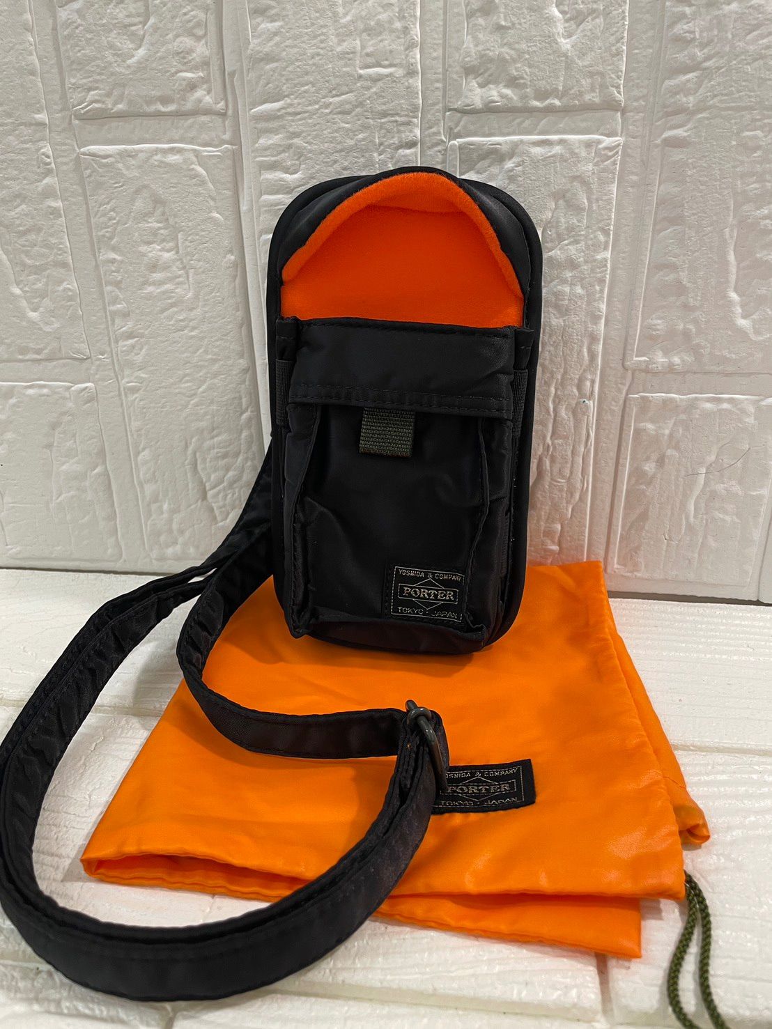 I ヴィンテージ PORTER ポーター 吉田カバン PX TANKER GPS HOLDER ショルダー スマホケース モバイルケース ナイロン ブラック×オレンジ メンズ オシャレ