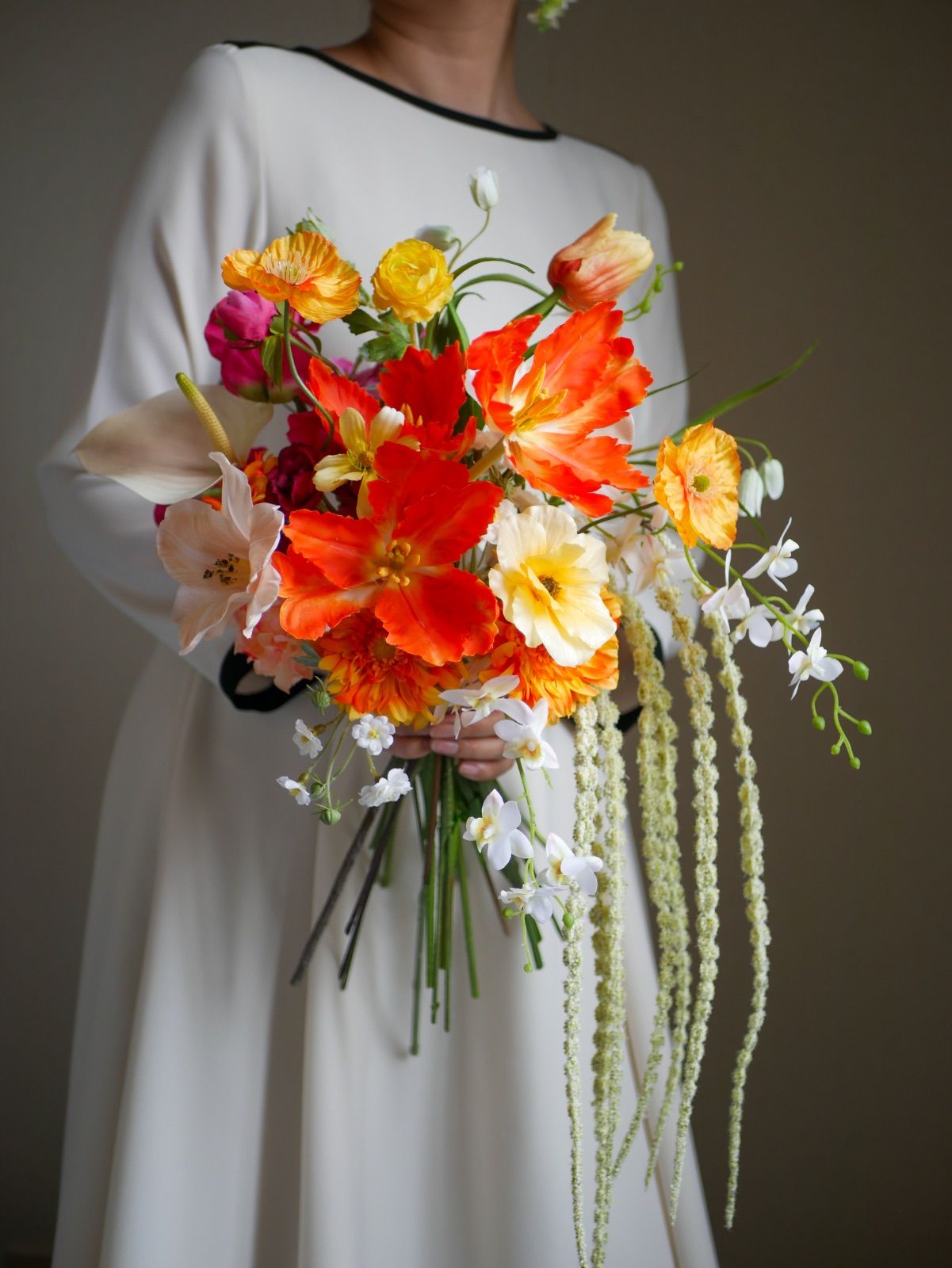 オレンジブーケ アーティフィシャルフラワー 造花 ウェディング 前撮り