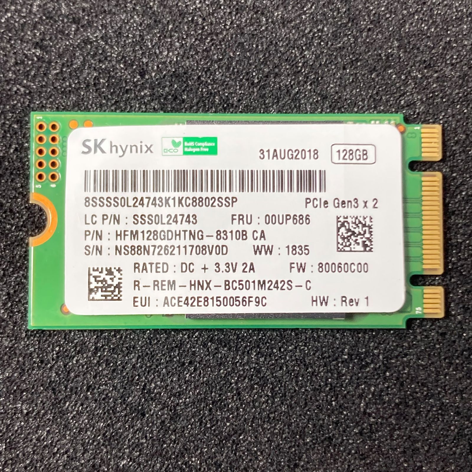 SK hynix | M.2 NVMe SSD 2242 | PCIe3.0×2 | 128G | 93% | HFM128GDHTNG-8310B | sk hynix【560＊】