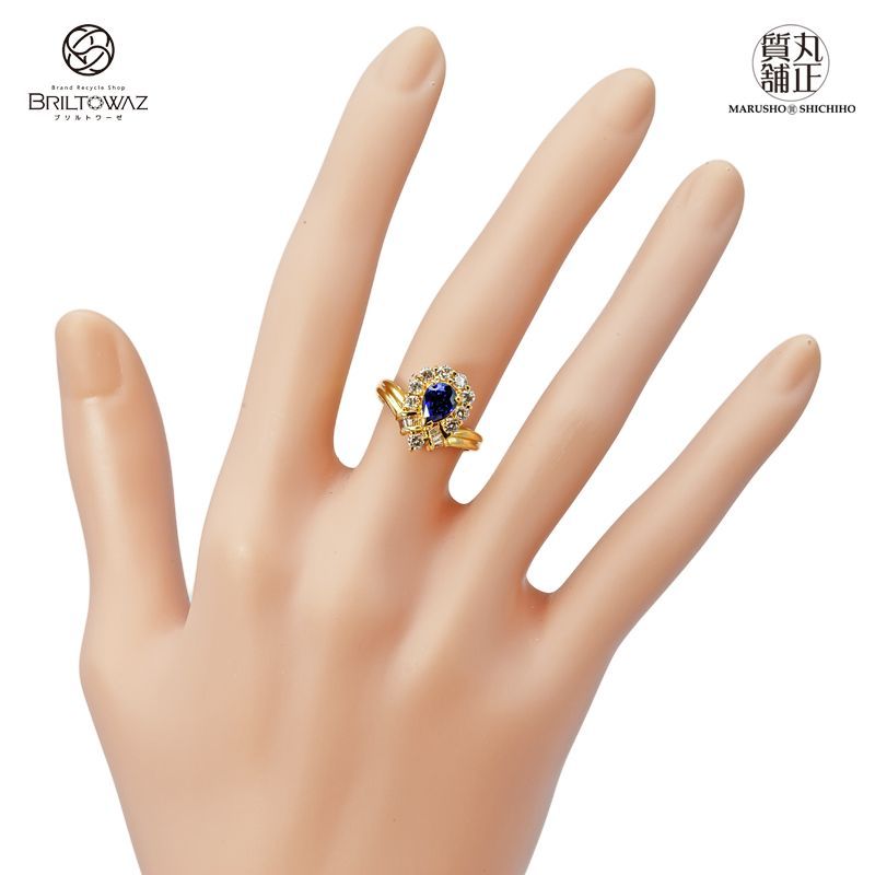 K18 サファイア ダイヤ リング S1.05ct D0.65ct リング イエローゴールド 12号 ダイヤモンド レディース 9月誕生石 ジュエリー USED【中古】【ブリルトワーゼ】【丸正質舗】【質屋】(573620)