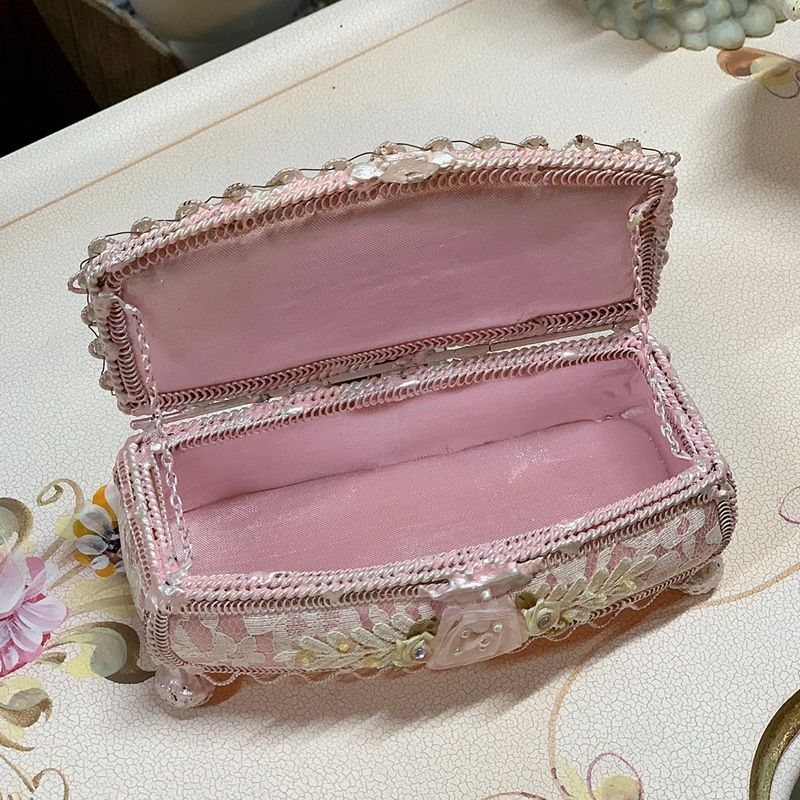 アンティーク ロココリボン 小物入れ　ケース　ボックス　レース　ローズトリム アンティーク ロココリボン 小物入れ ケース ボックス レース