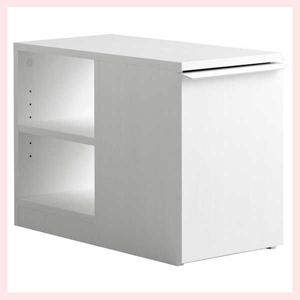 ダストボックス 20L キャスター式 付きの木目調サイドテーブル 2段棚付き No.3065 約W65×D30×H45cm ホワイト