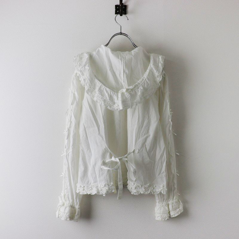 美品✨️ピンクハウス フード付きブラウス ピンタック ピコフリル リボン コットン ピンクハウス PINK HOUSE ピコフリル ピンタック フード リボン