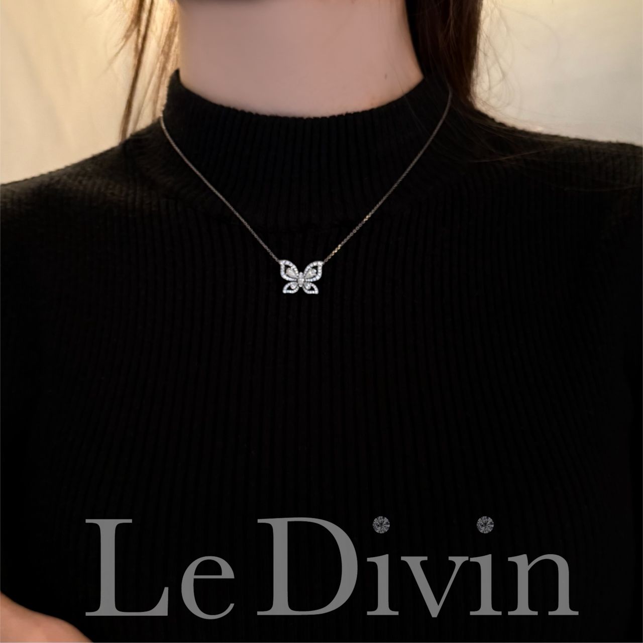 Le Divinバタフライ 蝶々ネックレス 金アレ対応 S925 プラチナ加工