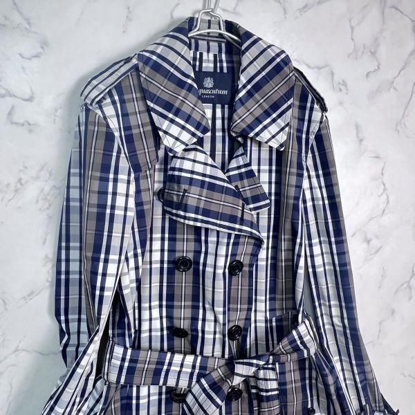 極美品アクアスキュータム メガチェックレインコート トレンチM～L