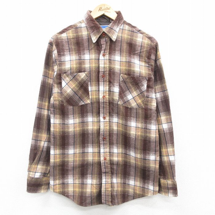 M/古着 長袖 フランネル シャツ メンズ 90s 濃ベージュ他 カーキ チェック 24oct09 中古 トップス