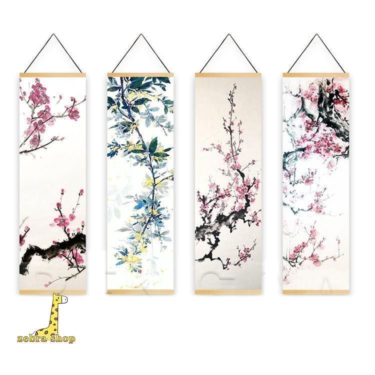 掛軸 掛け軸 壁掛け 四季 芸術 北欧 金運 開運 風水 おしゃれ インテリア タペストリー 留め具付き 4点セット