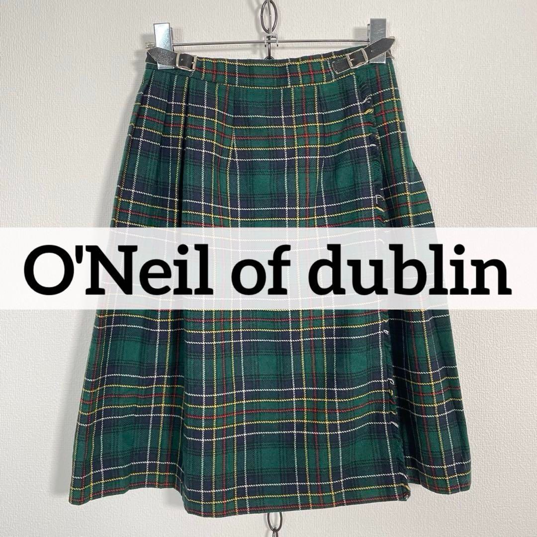 アイルランド製 80s O NEIL of DUBLIN チェックラップスカート オニールオブダブリン サイズ32 Sサイズ程度 グリーン系