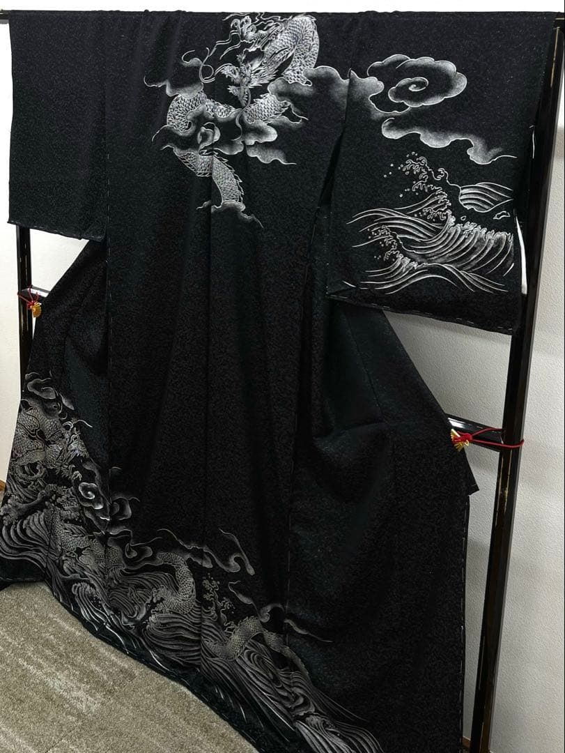 訪問着 未仕立て品 仮絵羽 銀通し 龍 正絹 八掛付き 大衆演劇 舞台衣装