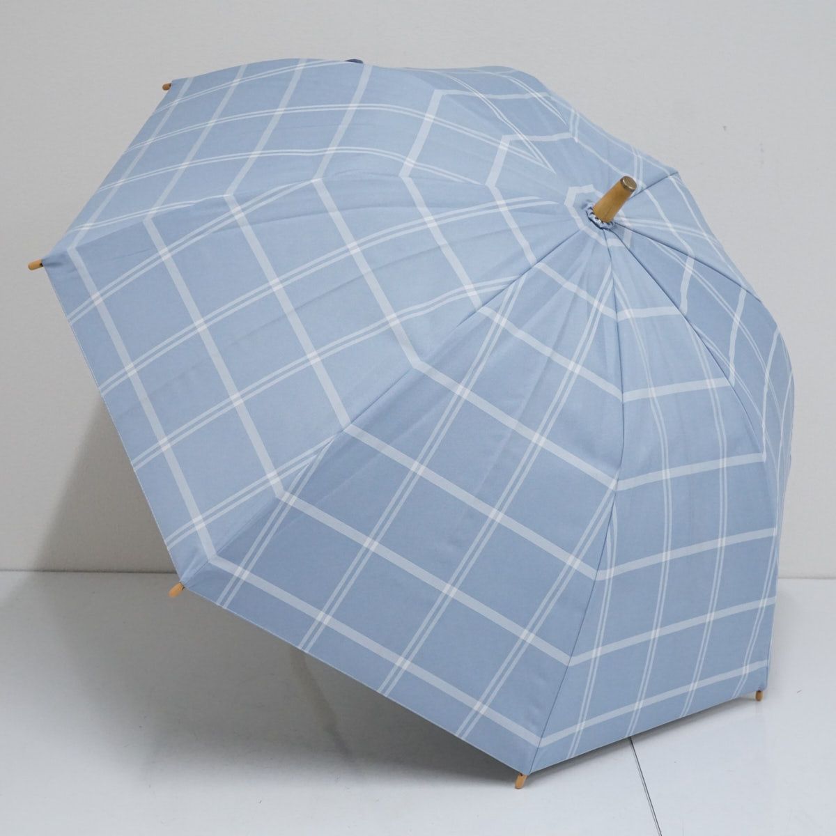 サンバリア100 完全遮光日傘 2段折 チェック ブルー UV 遮熱 50cm S3208