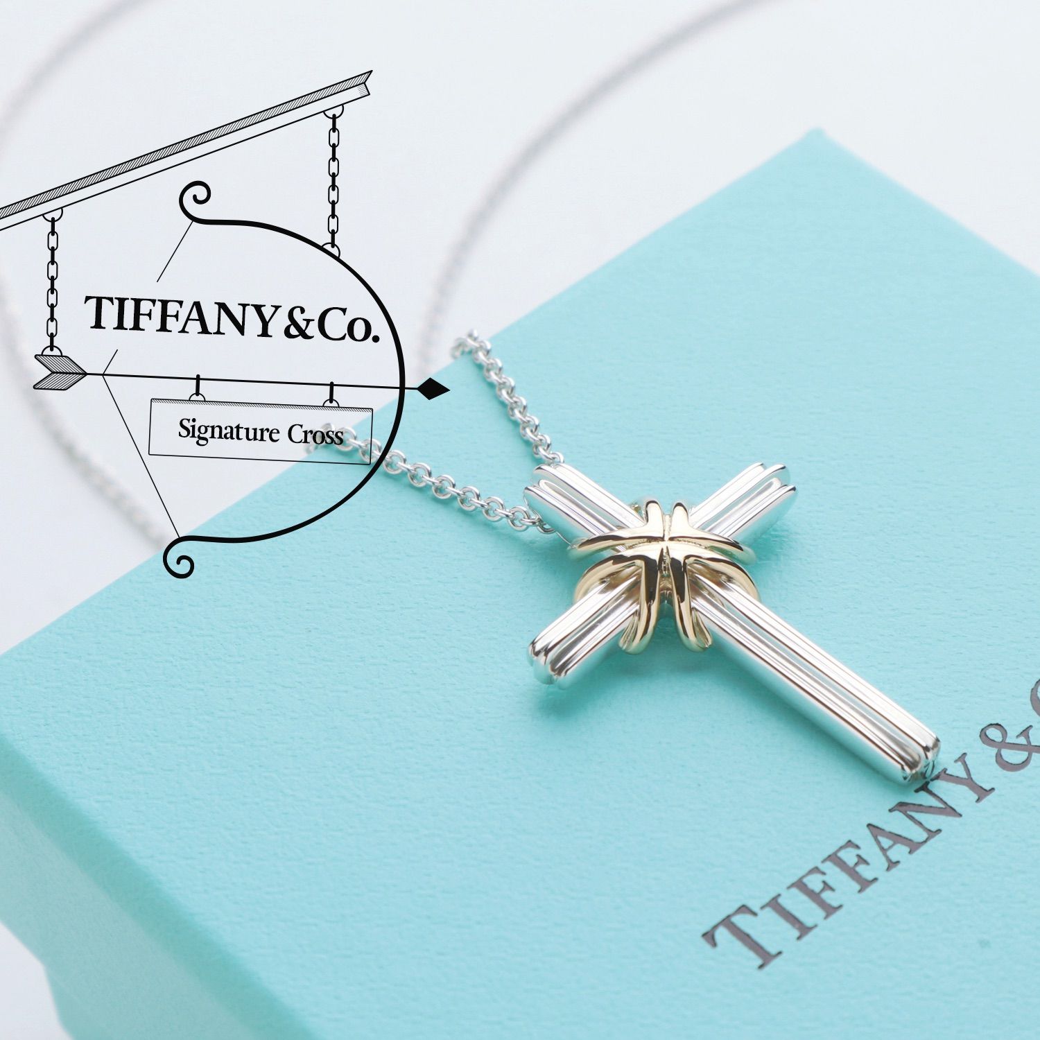 美品 ティファニー ネックレス シグネチャークロス 十字架 925 750